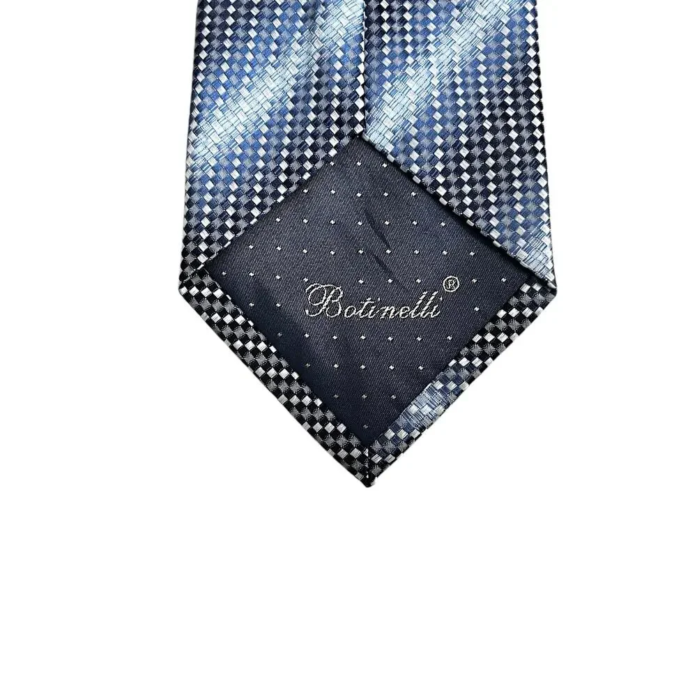 Botinelli Designer Men's 100% Silk Tie Blue Basketweave Pattern